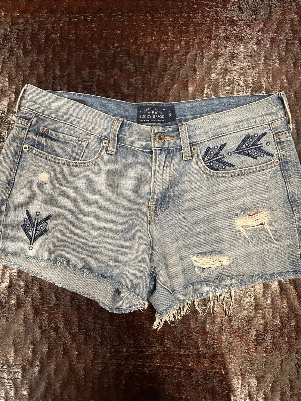Lucky Brand Light Wash Embroidered Distressed Denim Shorts